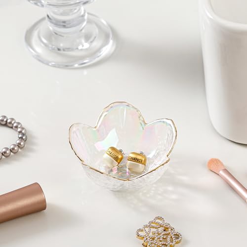 Image of White Flower Jewelry Dish Glass Ring Dish Jewelry Tray Cute Vanity Organizer Room Decor Aesthetic Nightstand Bathroom Decor Trinket Dish Ring Holder Jewellery Tray Valentine's Birthday Gifts for Women