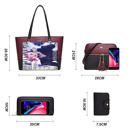 Image of Women Fashion Synthetic Leather Handbags Tote Bag Shoulder Bag Top Handle Satchel Purse Set
