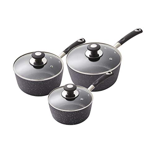 Tower T900111 Precision 3 Piece Non-Stick Forged Aluminium Pan Set with Black Diamond Coating, Soft Grip Handles, Black