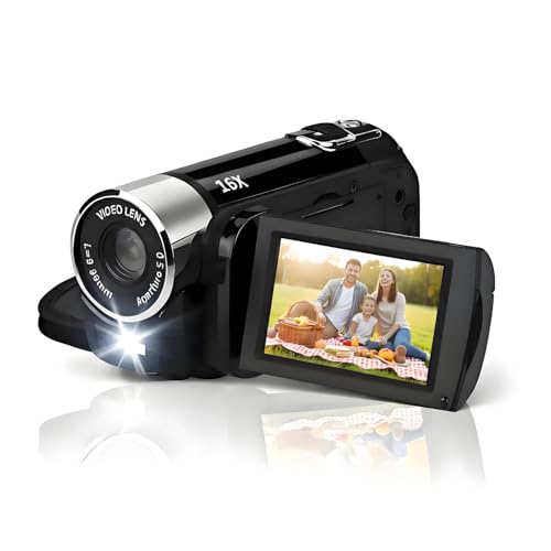 Akozon Handheld-Video-Camcorder, 1080P 16 MP DV-Kamera, 2,7-Zoll-TFT-drehbarer Bildschirm, 16-Fach Vlogging-Video für Kinder, Digitalzoom mit USB-Kabel, Schwarzer -DV-Player (Schwarz)