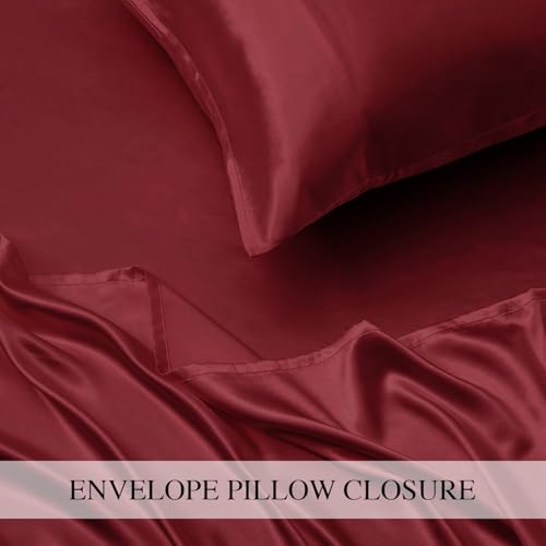 Image of Homestan Satin Bedsheet for King Size Bed with 2 Pillow Covers, Modern Bed Sheet for Romantic Nights(100x108 inches, Crimson Red)