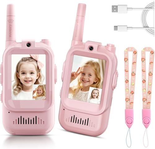Video Walkie Talkies for Kids Handheld 2 Pack Rechargeable Video Intercom Kids Walkies Talkies Indoor Outdoor Toys for Family Games Outside Camping Hiking for Boys Girls Ages 3-12 (2Pink)