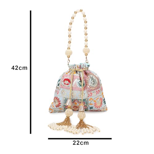 Image of LONGING TO BUY Indian Ethnic Pearls & Sequence Potli Bag for Women, Wedding Potli Bag and For Ethnic Wear