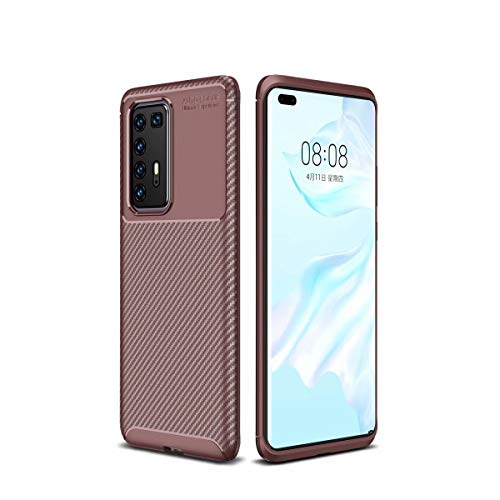 AILZH Carcasa para Funda Huawei P40 Pro TPU Silicona Suave Anti-rasguño Anti-Shock Antichoque Caso Mate Bumper Case Cover-Fibra de Carbono(Marrón)
