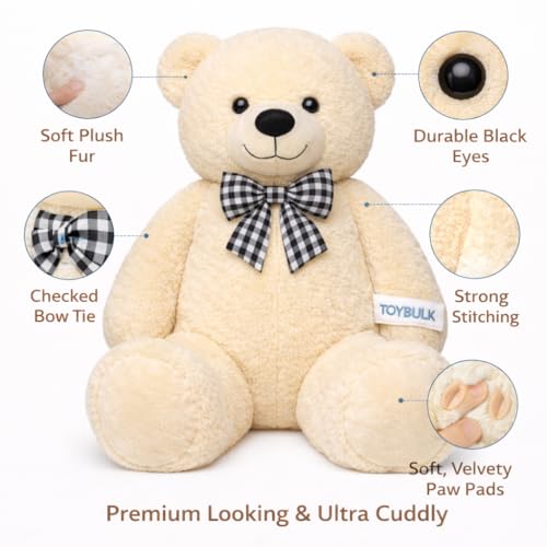 Image of 4 Feet Cream Giant Teddy Bear 48 inch Soft Toy, Plush, and Cuddly Stuffed Animal for Kids, Birthdays, Anniversaries, Valentine's Day, and Special Occasions Large Huggable (4 Feet, Cream)
