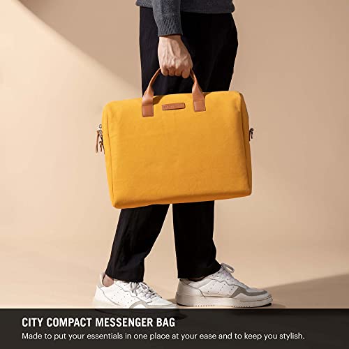 Image of DailyObjects Unisex City Compact Fleet Canvas Laptop Messenger Bag with Leather Handles and Adjustable Straps | Zip Closure with Slip Pockets and Large Storage For 14 Inch Laptops