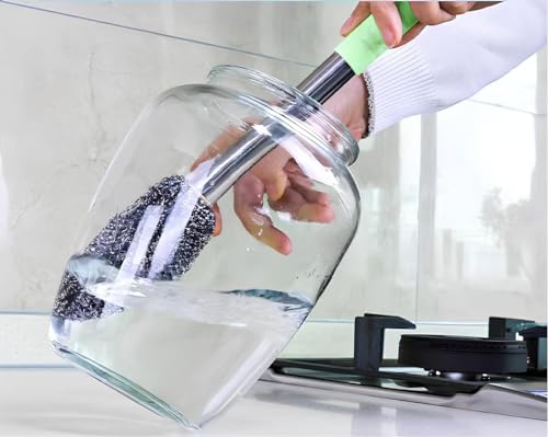 Image of Stainless Steel Wire Cleaning Brush with Long Handle Kitchen Cleaning Tool, Compatible with Sports Bottles, Baby Bottles, Tumblers, Water Cups