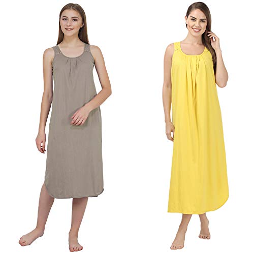 Image of BLAZON Women's Cotton Hosiery Solid Maxi Nighty Slip (Pack of 2) Available Sizes: S, M, L, XL, 2XL, 3XL, 4XL, 5XL
