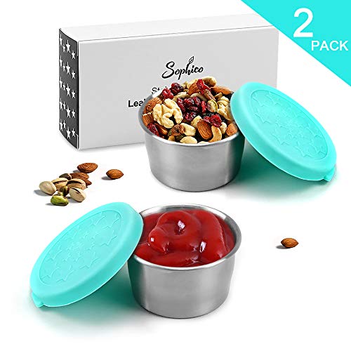 Stainless Steel Reusable Eco Dips Condiment Containers with Leakproof Silicone Lids, Kids Lunch