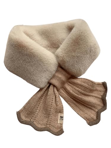 Verdusa Women's Faux Fur Collar Scarf Knitted Neck Gaiter Warm Cute Winter Scarves