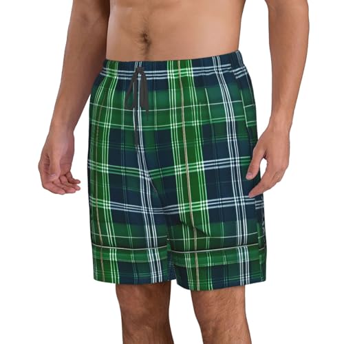 Blue Scottish Tartan Print Mens Casual Shorts Drawstring Summer Beach Stretch Shorts Novelty Swimtrunks2