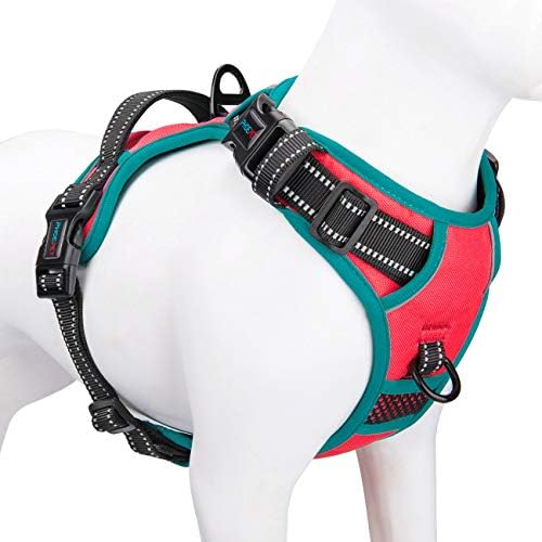 PHOEPET2019 Reflective Dog Harness Large Breed Adjustable No Pull Vest with with Handle 2 Metal Rings 3 Buckles [Easy to Put on & Take Off](XL, Red)