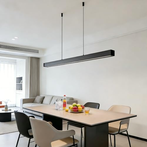 Image of Battery Operated Pendant Light Over Kitchen Island, Black Rechargeable Chandelier With 9 Colors Wireless Dimmable Remote Control,39.4 In Pendant Lights Fixtures For Kitchen,living Room,Dining Table