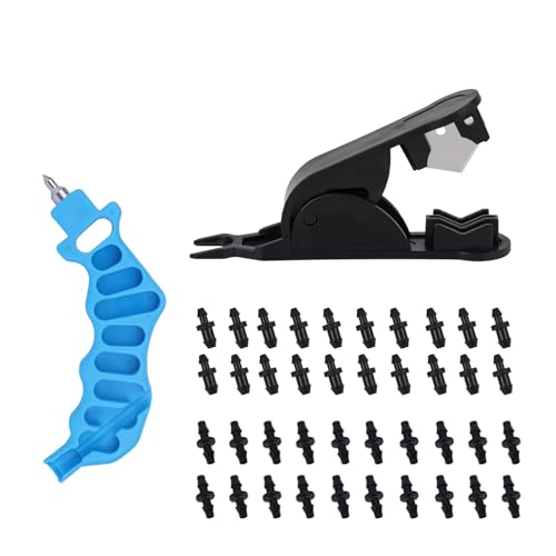 Perforadora para Riego Goteo Kit, Herramienta 2 en 1 Perforación de Riego por Goteo y Corte de Tuberías con 40 Tapones Accesorios para Jardinería Sistemas por Aspersión