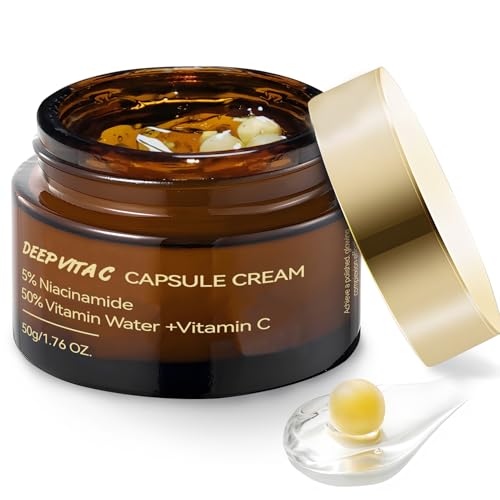 Deep Vita C Crema, Crema en cápsulas Deep Vita C, Humectante Facial con Cápsula Dorada, Gelatina de Colágeno Dorado, Humectante Hidratante-50G