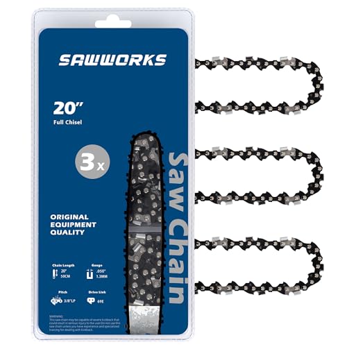SawWorks 3-Pack 20 Inch Chainsaw Chain, 3/8