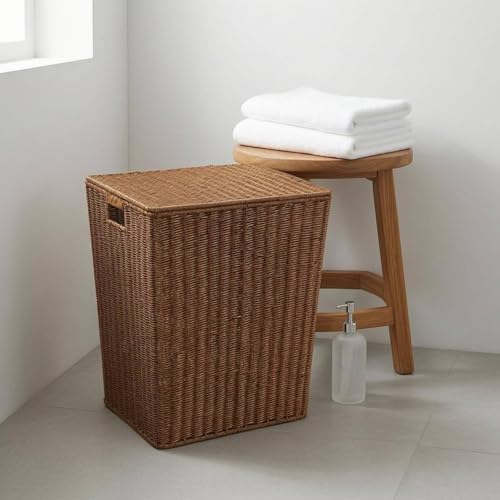 Panier rangement avec couvercle aspect rotin beige clair taille moyen