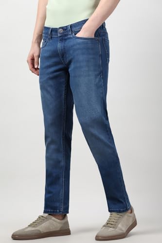 Image of Peter England Men's Slim Tapered Jeans | Denim Mid Wash | Casual Wear | Modern Fit