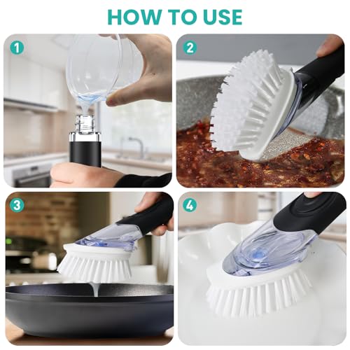 Image of 2 Pack Soap Dispensing Dish Brush, Dish Scrub Brush with Soap Dispenser | Dish Soap Brush