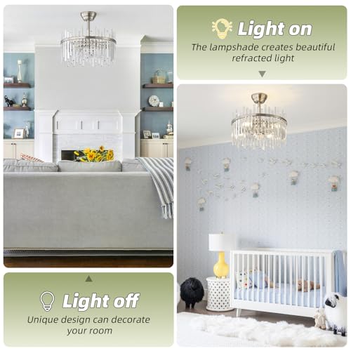 Image of Silver Fandelier Ceiling Fans with Lights, Crystal Chandelier Ceiling Fan with Light Remote Control, Mid Century with 6 Speeds for Bedroom, Living Room