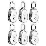 6 Pack M32 Single Pulley Snatch Block Lifting Crane Swivel Hook, 304 Stainless Steel, 550 lbs Load