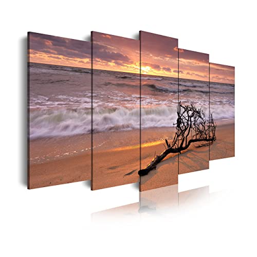 DekoArte 144 - Impression Sur Toile Moderne D'Images Artistiques Numérisées | Toile Décorative Pour Votre Salon Ou Votre Chambre | Style Paysage Détente Mer Plage Nature | 5 Pièces 150 x 80 cm Cover