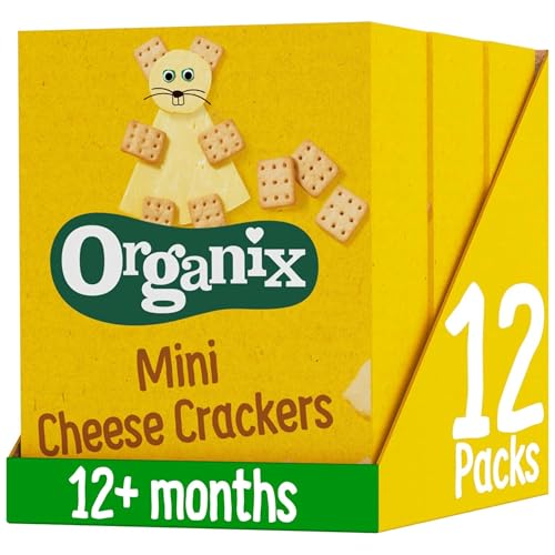 Organix Mini Organic Cheese Crackers Toddler Snack 12+ Months Multipack 4 x 20 g Packs Per Box (3 Boxes Total)