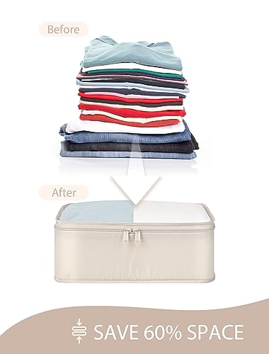 DIMJ Packing Cubes for Travel - Organizer Bags Set for Carry on Suitcase Lightweight Packing Cubes for Suitcase Cubes for luggage with Large Toiletries Bag (Cream) - Image 6