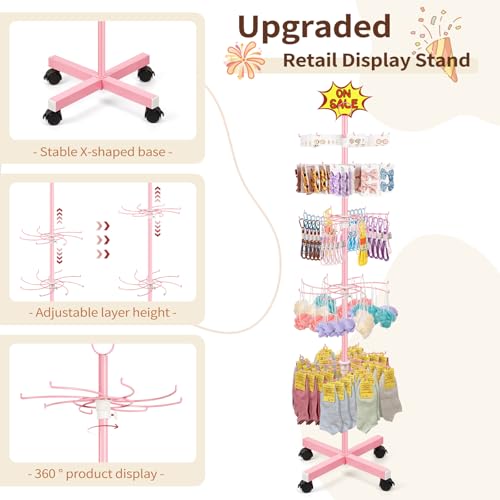 Image of Flenpptly Retail Display Stand, 5-Tier Rotating Display Rack for Store Display, Movable and Adjustable Spinning Display Stand for Earrings, Jewelry, Keychains, Socks Display (Pink)