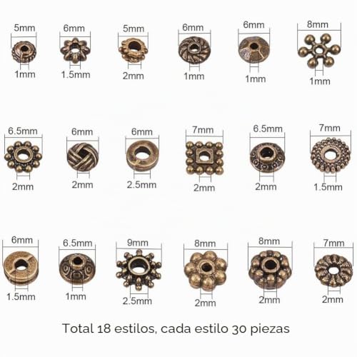 Miniatura 2 de Pandahall Elite 540 Piezas Caja 18 Formas Cuentas De Aleación Estilo Tibetano, Espaciadoras Para Pulseras, Collares, Fabricación De Joyas, Bronce Antiguo