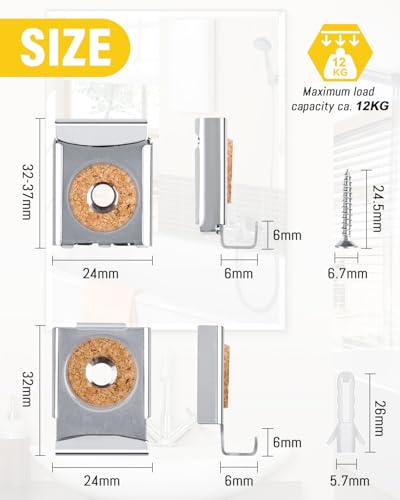 Caianwin 4 Stück Spiegelhalterung Wand, Höhenverstellbare Spiegel Aufhängung mit Dübeln und Schrauben, für Schwere Spiegel in Badezimmer und Wohnbereich