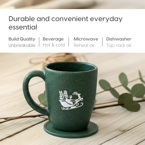 Image of Eha Earth-Friendly Christmas Gifts for Friends and Family | Secret Santa Gifts | Made with Rice Husk | Printed Christmas Mug and Coasters Set of 2, Keychain & Loopac Box | 300 ml | Fern