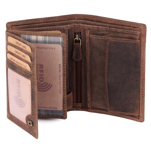 Benthill Herren Echt Leder Geldbörse - Geldbeutel mit RFID-Schutz - Slim Portemonnaie für Männer - Echtem Vintage Leder Farbe:Dark Brown (H)