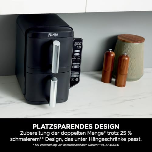 Ninja Double Stack Heißluftfritteuse, 7,6L Digitale Air fryer Doppelkorb mit 4 Kochstufen, 2 Schubladen, 2 Gestelle, platzsparendes Design, 6 Kochfunktionen, 6 Portionen, Schwarz SL300EU – Bild 4
