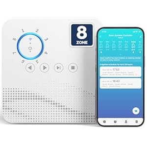 tolviviov Smart Sprinkler Controller, 8-Zone WiFi Irrigation Controller, App Enabled, Simple Automated Watering Scheduling, Local Weather Intelligence, Rain, Freeze Skip