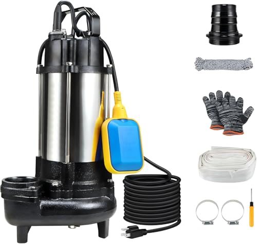 Heavy Duty Submersible Effluent Pump, Stainless Steel Housing, 10ft Power Cord, Non-Clogging Centrifugal Impeller, for Sump and Light Applications