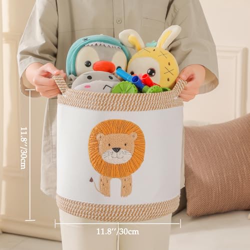 Babydecke Körbe Wäschekorb Niedlicher Löwe Kinderzimmer Spielzeug Aufbewahrungskorb, gewebtes Baumwollseil Kinderzimmer Organisation Bins für Mädchen Jungen Kinder Baby Dusche Geschenkkörbe