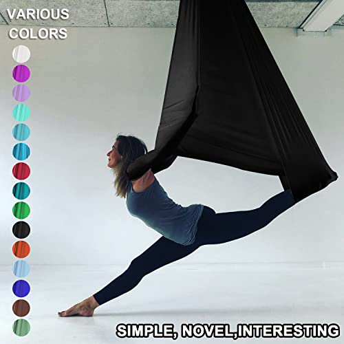 Aerial Yoga Hammock Kit 5.5 Yards Aerial Silks Yoga Swing Flying For Home Antigravity Inversion Flexibility Core Strength Exercise, All Levels, With Hardware Straps Guide (16.5X9.2Ft), Black #TOP4