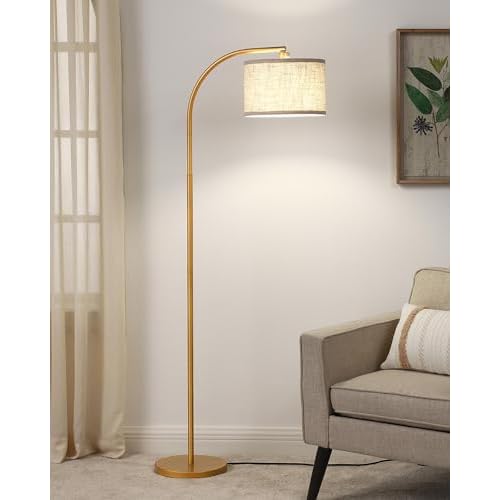 DEWENWILS Gold Arched Floor Lamps for Living Room, Boho Standing Arc Lamp with Adjustable Lampshade, Mid Century Modern Reading Light with Foot Switch