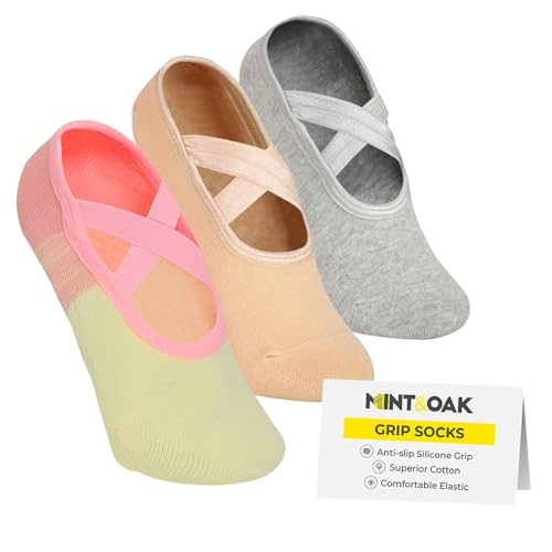 Image of Mint & Oak Pilates Socks with Grips for Women, Ankle Length Non-Slip Yoga Socks, Cotton Ideal For Yoga, Pilates, Gym, Workout, Cute Women's Gift