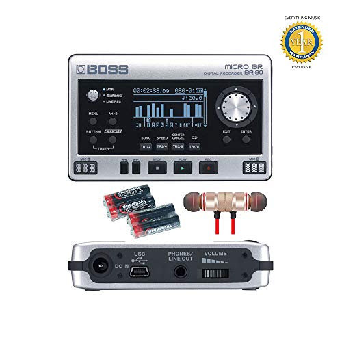 Boss Micro BR BR-80 8-Track Digital Recorder with 4 Free Universal Electronics AA