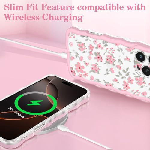 Coque iPhone 14 Pro Max fleur rose, cadeau esthétique et mignon pour filles
