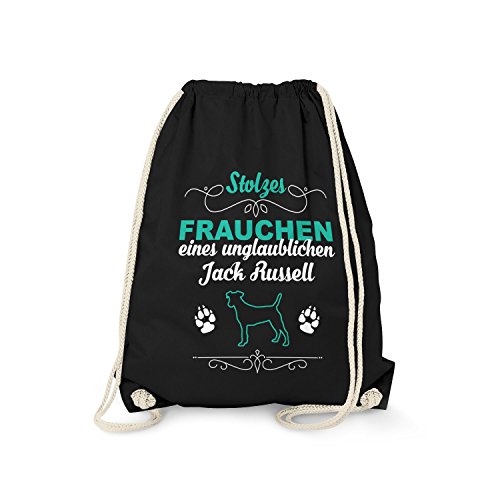 Fashionalarm Bolsa de deporte – Orgullosa mujer de un increíble Jack Russell | Mochila divertida con texto en alemán como idea de regalo para los propietarios de perros de raza, Negro , talla única