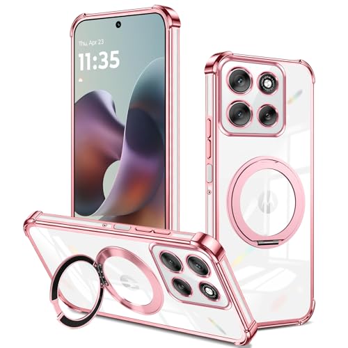 For Motorola G66j / g66y / g56 5G �P�[�X �N���A �����O�t�� 360°��]�X�^���h�K�p ���g���[�� g66j �J�o�[ TPU �����O �}�O�l�b�g���� �K�p �X�}�z�P�[�X �c�����p�x �Ή��ԍڃz���_�[ �X�g���b�v���t�� �}�b