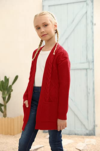Image of Ermonn Girls Kids Open Front Cardigans Sweaters Long Sleeve Knit Cute Sweater Outwears with Pockets for 5-14 Years