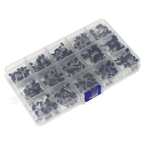 Kit de plusieurs modèles à 92 transistors dans une boîte de rangement étiquetée pour ingénieurs et amateurs de transistors à trou traversant