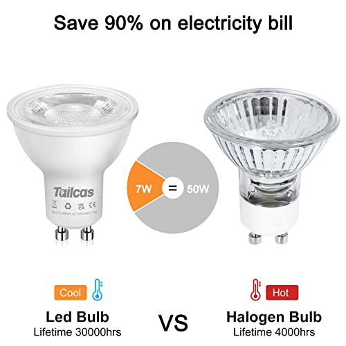 7W GU10 Led Bulbs Warm White, 3000K Spotlight Bulb, 50W Halogen Light Equivalent, 7W 500LM 38° Beam Angle No Flickering Non-dimmable 220-240V Lighting for Kitchens, Bedrooms, Hallways, Pack of 10
