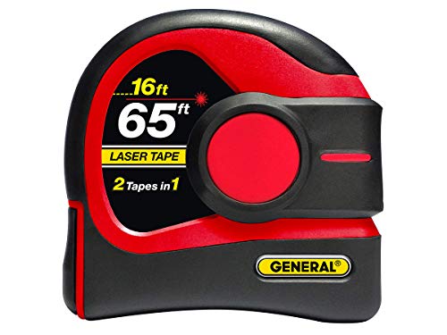 General Tools LTM2X Laser Tape Measure 2-in-1, 65 Ft Laser Measure and 16 Ft Tape Measure with Large, Easy Read Backlit Digital Display, Red (LTM2X-RD-Q)