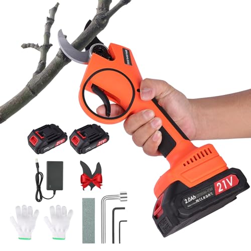 Tijeras de podar eléctricas – 40 mm tijeras de podar eléctricas profesionales con 2 21 V/2000 mAh batería-tijeras de podar con batería para podar para jardinería, árbol de frutas de tornillos