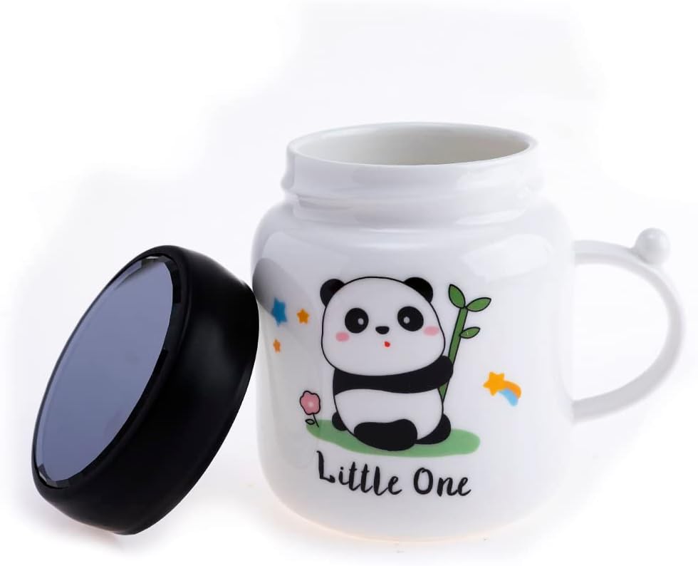 lachineuse - Cute Panda Mug 420ml - Cup with Screw Lid - Asian Japanese Style Pot - Porcelain - Tea Cup, Coffee, Hot Drinks - Japanese Zen Tableware - White